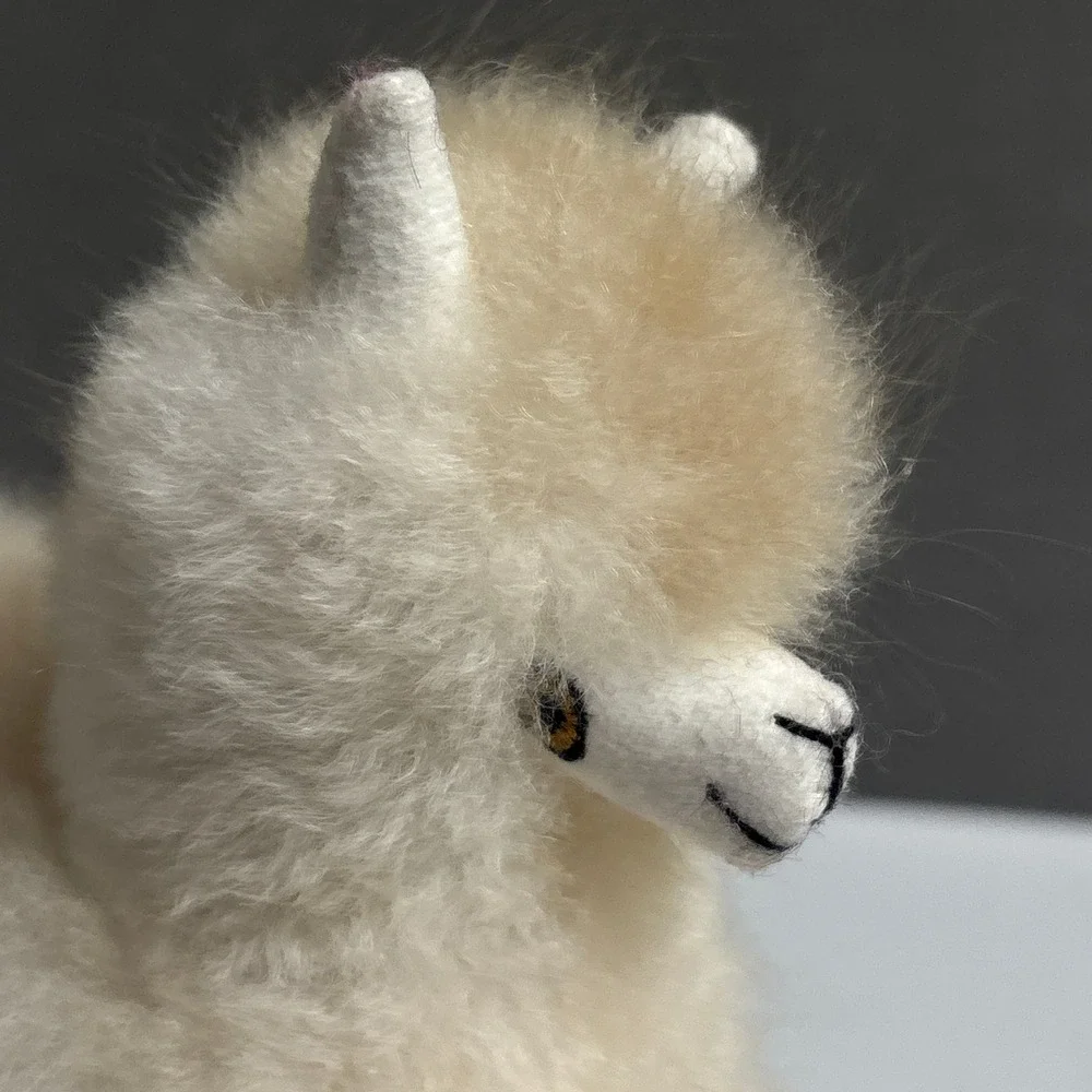 Alpaca Real Fur Figurine Handmade Peru Boho Soft Llama Cream Beige Baby Decor